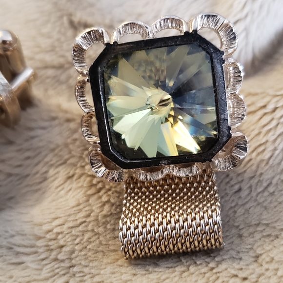 Designer cufflinks by DANTE gold mesh and emerald gem - Picture 3 of 12